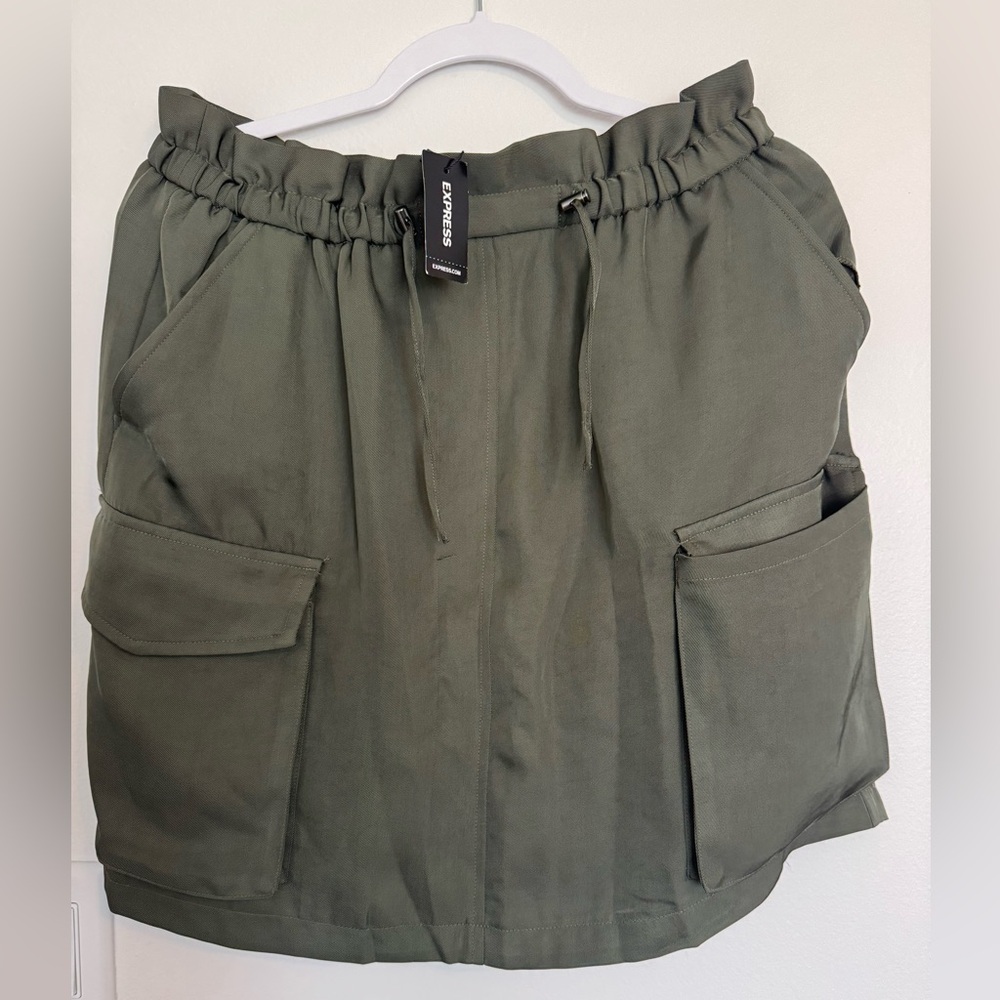 Express Olive Green Cargo Drawstring Bermudas